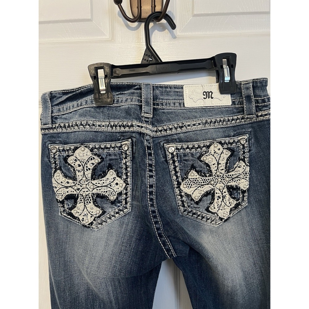 Miss Me Jeans‎ Womens 30 NWT Signature Bootcut Cross Lace Embellished 34"